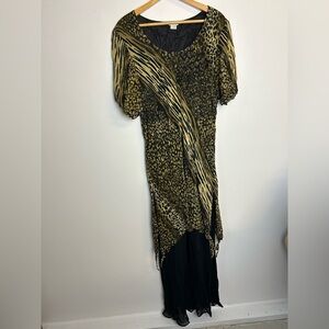 Vintage Rose Midi Dress Size 1X Fairy Beaded Novelty animal Print Witchy Grunge